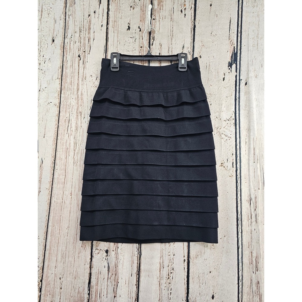 Alaia Paris Tiered Ruffle Skirt Womens S Black Viscose Knit Made in Italy Luxury